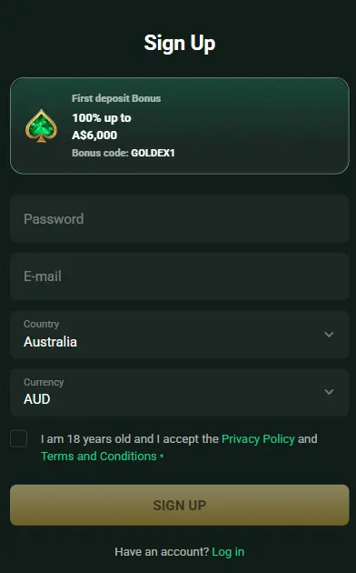 Sign Up At GoldexCasino